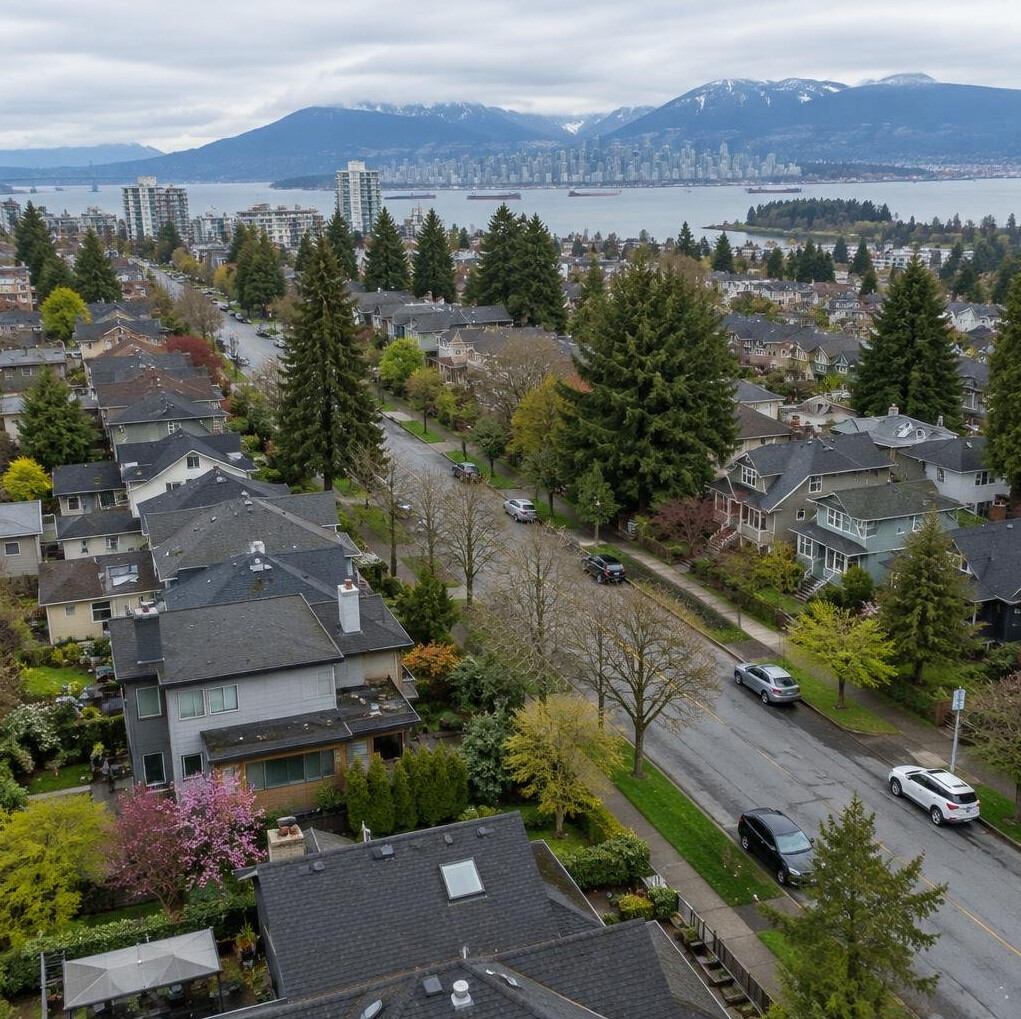 Aerial view of a Canadian city neighborhood