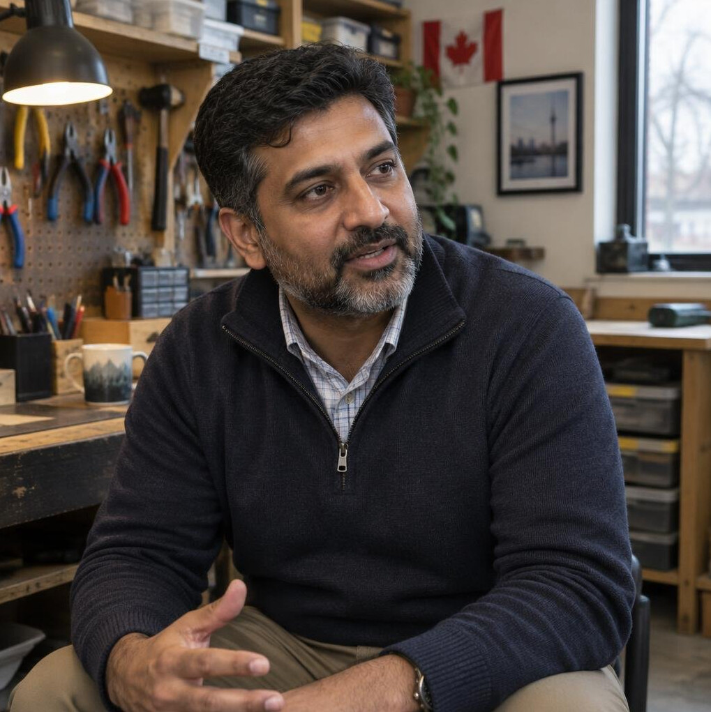 Portrait of a South Asian man being interviewed