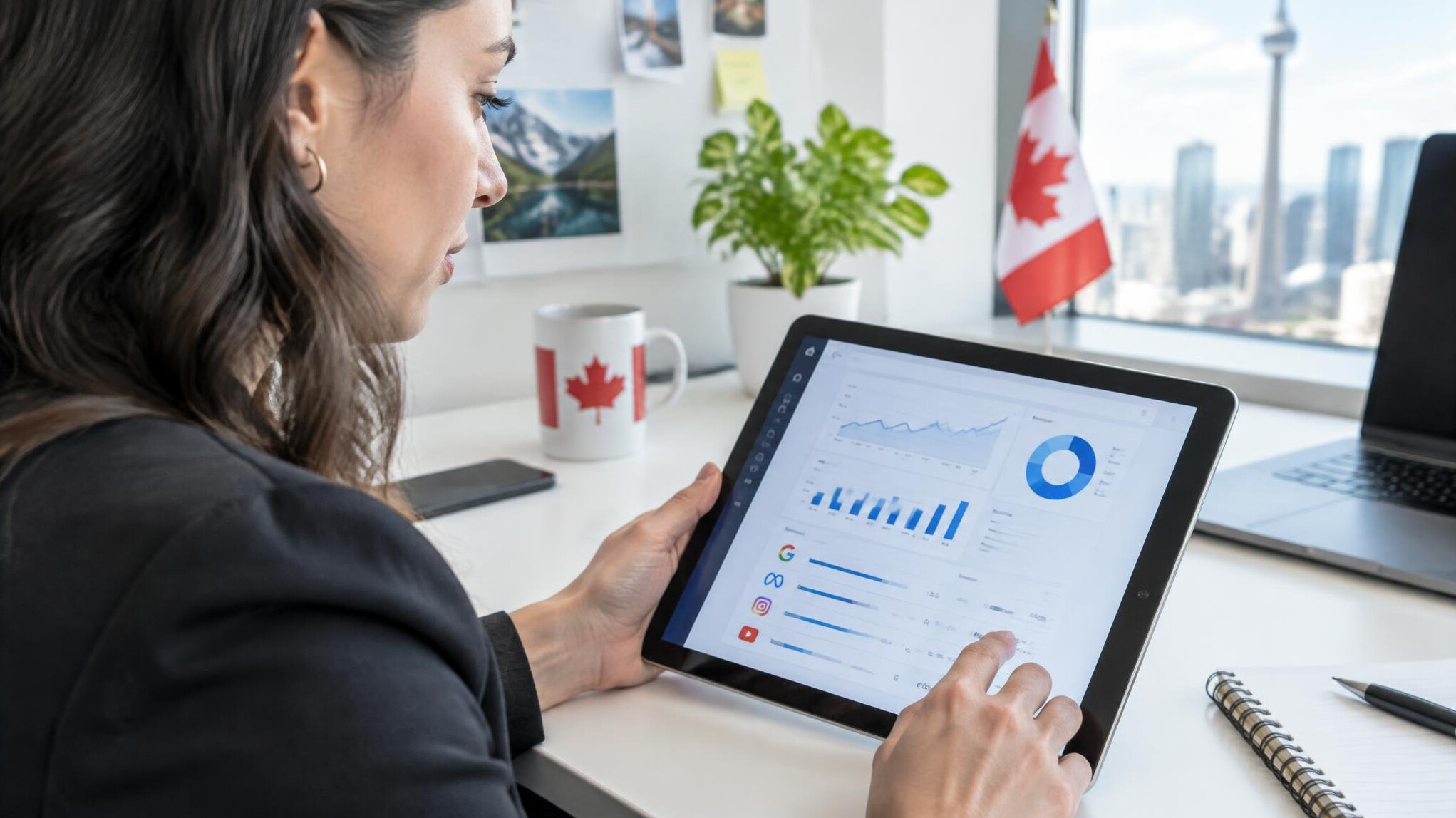 Person reviewing analytics on a tablet